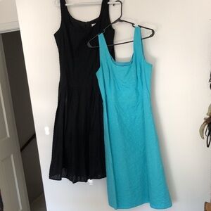 Lot of 2 size 10 Cotton Sundress Turquoise Black Vintage Lined Flared Midi